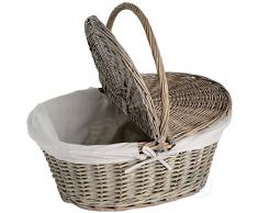 Vintiquewise Oval Weide Picknick Korb mit Deckel, Rattan, rustikal grau