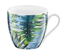 Ambition 40068 Becher Tropical 510 ml Blätter Trinkbecher Porzellanbecher Teebecher Kaffeebecher spühlmaschinengeeignet mikrowellengeeignet tolle Geschenkidee Porzellan Mehrfarbig pflnazenmotiv