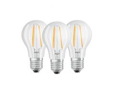 Osram LED Base Classic A Lampe, in Kolbenform mit E27-Sockel, nicht dimmbar, Ersetzt 60 Watt, Filamentstil Klar, Warmweiß - 2700 Kelvin, 3er-Pack