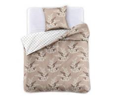 DecoKing Premium Bettwäsche 155x220 cm mit 1 Kissenbezug 80x80 beige Blumen Microfaser Cappuccino braun Schoko weiß Hypnosis Calluna