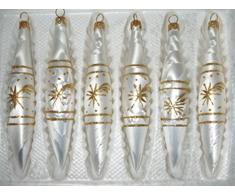6 tlg. Glas-Zapfen Set inIce Weiss Gold Komet - Christbaumkugeln - Weihnachtsschmuck-Christbaumschmuck