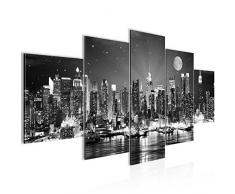 Runa Art Bilder New York City Wandbild 200 x 100 cm Vlies - Leinwand Bild XXL Format Wandbilder Wohnzimmer Wohnung Deko Kunstdrucke Grau 5 Teilig - Made IN Germany - Fertig zum Aufhängen 605251c