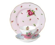 Royal Albert 40034973 Modern Vintage Collection Teetasse, Untertasse, Teller, pink, blau, weiß