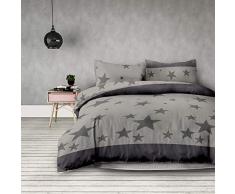 AmeliaHome 01513 3tlg Bettwäsche 200x200 cm mit 2 Kissenbezügen 80x80 cm 3-teiliger Set Bettbezug Microfaser Reißverschluss Basic Collection Stardust Sterne grau anthrazit