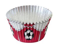 PME BC766 Foliengefütterte Backförmchen für Cupcakes, Motiv Roter Fußball, Standardgröße mit tieferer Füllung, Packung mit 30 Stück, Kunststoff, Red, 7 x 7 x 2.8 cm, Einheiten