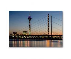 Premium Textil-Leinwand 90 x 60 cm Quer-Format Rheinkniebrücke und der Rheinturm | Wandbild, HD-Bild auf Keilrahmen, Fertigbild auf hochwertigem Vlies, Leinwanddruck von Klaus Hoffmann