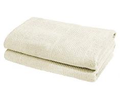 fleuresse Frottier 2828 2er-Set Duschtuch, mit Streifenbordüre und Kordelaufhänger, Ökotex Standard 100, Gewicht 550 gr. pro m², 70 x 140 cm, naturweiß