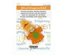 Wichtel Arts Geburtstagswichtel 3 Glücksbringer, Holz, Orange Mit Grünem Kleeblatt, 15 x 10.5 x 2.7 cm