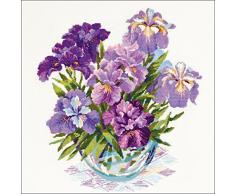 Riolis Iris in Einer Vase Kreuzstichpackung, Baumwolle, Mehrfarbig, 45 x 45 x 0,1 cm