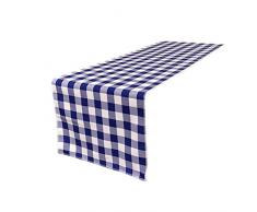 LA Tischläufer, kariert, Leinen, Polyester, Royal/Weiß, 35.56 x 274.32 x 0.04 cm