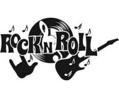 Graz Design 600067_57_070 Wandtattoo Wandaufkleber Musik Tanzen Rock n Roll mit LP Rockhand und Noten (GrÃ¶Ãe=108x57cm//Farbe=Schwarz)