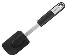 FACKELMANN Teigschaber 26 cm Sense, praktischer Teigspatel für beschichtete Koch-, Backutensilien, mit rutschfestem Soft-Touch-Griff (Farbe: Silber/Schwarz), Menge: 1 Stück
