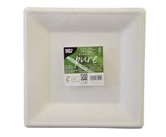 Papstar Pappteller / Einwegteller eckig, weiß, pure (50 Stück), 26 x 26 cm, Innenmaß 16 x 16 cm, aus Zuckerrohr & Pappschale / Einwegschale groß, rund, weiß, fasst 680 ml, Durchmesser 19 cm