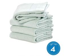 iDesign 4er-Set Handtücher, kleines Handtuch mit gewebter Verzierung aus Baumwolle, weiches und saugfähiges Handtuch Set mit Aufhänger für Waschbecken und Gäste-WC, hellblau