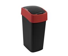 CURVER Abfalleimer Flip Bin 50l in schwarz/rot, Plastik, 35 x 25 x 10 cm