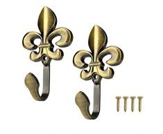 Lewondr Vorhang Raffhalter, 2 Stücke Französische Iris Wand Vorhänge Haken, aus Vintage-Stil Metallgravur Handwerk, Dekorative Kleiderbügel, für Wohnzimmer Badezimmer Schrank Kleiderhaken - Bronze
