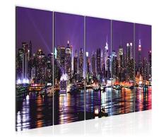 Bilder New York City Wandbild 150 x 60 cm Vlies - Leinwand Bild XXL Format Wandbilder Wohnzimmer Wohnung Deko Kunstdrucke Violett 5 Teilig - MADE IN GERMANY - Fertig zum Aufhängen 601956b