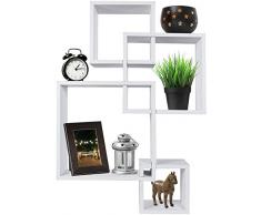 Greenco hängendes Wandregal bestehend aus 4 quadratischen Fächern, Wandmontage, Weiß weiß