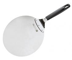 FMprofessional Pizzaheber/Servierheber BBQ, hochwertige Pizzaschaufel aus Edelstahl, runder Wender mit Kunststoffgriff (Farbe: Schwarz/Silber), Menge: 1 Stück