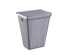 WENKO 22101100 Wäschetruhe Bamboo Grau - konischer Wäschekorb, mit Wäschesack, Bambus, 45 x 60 x 33 cm