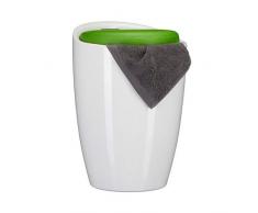 Relaxdays Badhocker zweifarbig, rund, Kunststoff, abnehmbares Sitzkissen, 28 l Stauraum, Wäschekorb, Tragegriff, grün