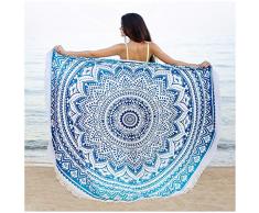 Mandala Life ART Bohemin Mandala Wandteppich - Strand Decke - 180cm - Runden Wandbehang - Yoga Matte - Picknick Sofa Werfen - Baumwolle Blaue Mandala