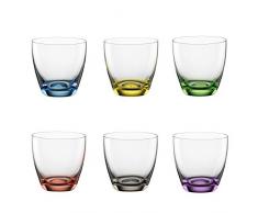 Bohemia Cristal 093 006 165 6er-Set Becher Viva Colori ca. 300 ml aus Kristallglas mit farbig dekorieren Boden in blau, gelb, grün, rot, rauchgrau, violett