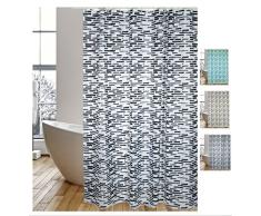 Cotexsa by MSV Premium Anti-Schimmel Textil Duschvorhang - Anti-Bakteriell, waschbar, 100% wasserdicht, mit 12 Duschvorhangringen - Polyester, „Loft“ Weiß Grau 180x200cm – Made in Spain