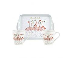 Wrendale Designs Becher und Tablett, Motiv Flamingle Bells, Mehrfarbig, 8 Stück