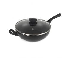 Russell Hobbs BW06225JAFOBGEREU BW06225JAFOBGER Diamondstone Wok mit Antihaftbeschichtung und Glasdeckel, 28 cm, schwarz, Aluminum