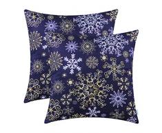 CaliTime Kissenbezüge Kissenhülle Packung mit 2 kuscheligen Fleece-Dekokissenbezügen Bezüge für Schlafsofa Weihnachten Schneeflocken Beidseitig 50cm x 50cm Marineblau