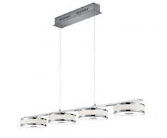 Trio Leuchten Agento 378010407 LED Pendelleuchte, Metall, Stoffschirm, 4 x 7.5 Watt, Nickel Matt/Weiß