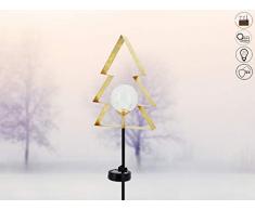 ABC Home Garden Solarleuchte Solarstecker Tannenbaum Lichtsensor Ein-& Ausschalter solarbetrieben, Eisen, Glas, Gold, ca. 9 cm T x 17,5 cm B x 91 cm H