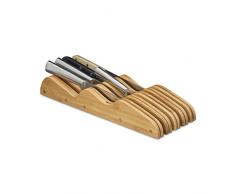 Relaxdays Messerblock aus Bambus, 9 Messer, für die Schublade, ohne Messer, HBT: ca. 6 x 14 x 40 cm, natur