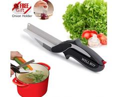 Clever Küche Cutter 2-in1 Lebensmittel-Chopper-Küche Schere Messer und Schneidebrett Werkzeuge für Gemüse Chooping Cheese Chicken Fleisch Salate -Baby Früchte Lebensmittel Gadgets (Mit Zwiebelhalter)