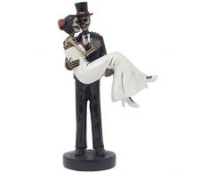 Gruseliges Skelett Brautpaar mit Bräutigam mit Brautpaar über die Schwelle für Hochzeitstorte, Halloween, Party-Dekoration oder Gruselige Gothic-Dekorationsfiguren ALS Hochzeitsgeschenk für Paare