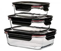 Stylen Cook My Storage Vorratsdosen Set Glas 3tlg, Borosilikat, Klarglas/schwarz, 15x11 cm, 18x13 cm & 20x15 cm