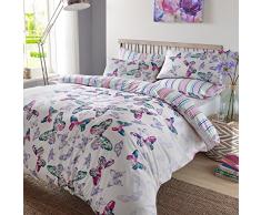 Dreamscene Luxuriöse Aquarell Schmetterling Bettwäsche-Set mit Kissenbezug, Polyester/Baumwolle, mehrfarbig, doppelt