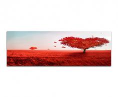 Panoramabild auf Leinwand und Keilrahmen 150x50cm Wiese Baum Herz rot