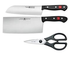 Wüsthof Messersatz 3-teilig, Gourmet (9288), inkl. Santoku Messer, Chinesisches Kochmesser und Schere, Edelstahl, für Spülmaschine, Messer Set