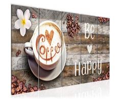 Bilder Küche Kaffee Wandbild 200 x 80 cm Vlies - Leinwand Bild XXL Format Wandbilder Wohnzimmer Wohnung Deko Kunstdrucke Braun 5 Teilig - MADE IN GERMANY - Fertig zum Aufhängen 020755a