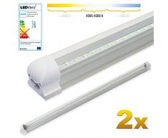 LEDVero 2x SMD LED Röhre 120 cm inkl. Fassung in warmweiss - Leuchtstoffröhre T8 G13 Tube transparent Abdeckung - Lichtleiste mit 18 W, 1800lm- montagefertig