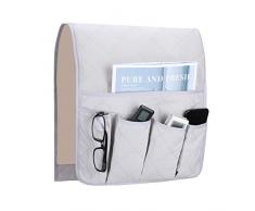 Teniux Rutschfeste Couch Sofa Stuhl Armlehne Organizer mit 5 Taschen Sessel Caddy für Smartphone, Buch, Zeitschriften, iPad, TV Fernbedienungshalter grau