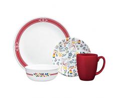 Corelle 3971 Prairie Garden Tafelservice aus Glas, bruchfest, 16-teilig, Rot