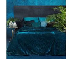 Eurofirany Eden Hochwertige Tagesdecke Bettüberwurf Velvet Samt Gesteppt Decke Überwurf Steppdecke Elegant Edel Glamour Schlafzimmer Gästezimmer Lounge Quilt, Polyester, Dunkeltürkis, 220X240 cm