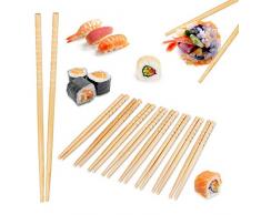 Relaxdays ASIA DELUXE Essstäbchen, 10 Paar, wiederverwendbare Stäbchen, Chopsticks Set, rutschfest, 24 cm, Bambus, natur