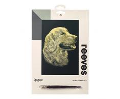 Reeves PPCF52 Kratzbild - Gold Gravurfolie, Größe 20 x 25cm - Motiv: Retriever Portrait, inkl. Kratzmesser & Übungsstück