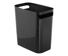 iDesign Mülleimer mit Griffen, kleiner 9,5 l Papierkorb aus Kunststoff, moderner Abfalleimer für Büro, Küche oder Badezimmer, schwarz