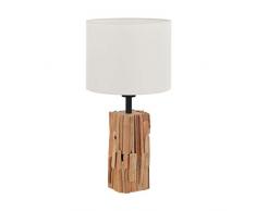 EGLO Tischlampe Portishead, 1 flammige Tischleuchte Modern, Hygge, Natur, Nachttischlampe aus Holz, Stahl und Textil, Wohnzimmerlampe in Naturfarben, schwarz, weiß , Lampe mit Schalter, E27 Fassung