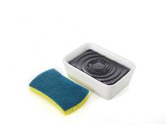 Full Circle Bubble bis Keramik Seifenspender und Scrubber Schwamm Set, weiß